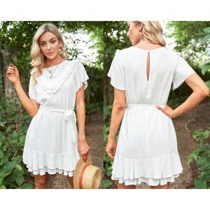 Little North Boutique Womens Tassel Bust Wrap Bottom Dress‎ Size Medium White